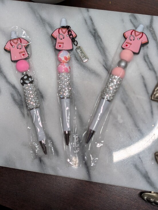 Hand Crafted Other - Handcrafted Pink Nurse Beaded Pen for Nurses - Black Ballpoint